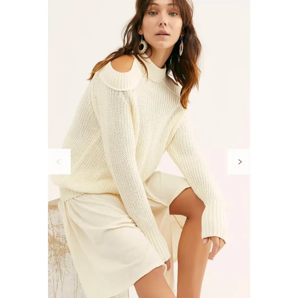 NWT Free People Half Moon Bay Pullover Sweater - Large - Ivory